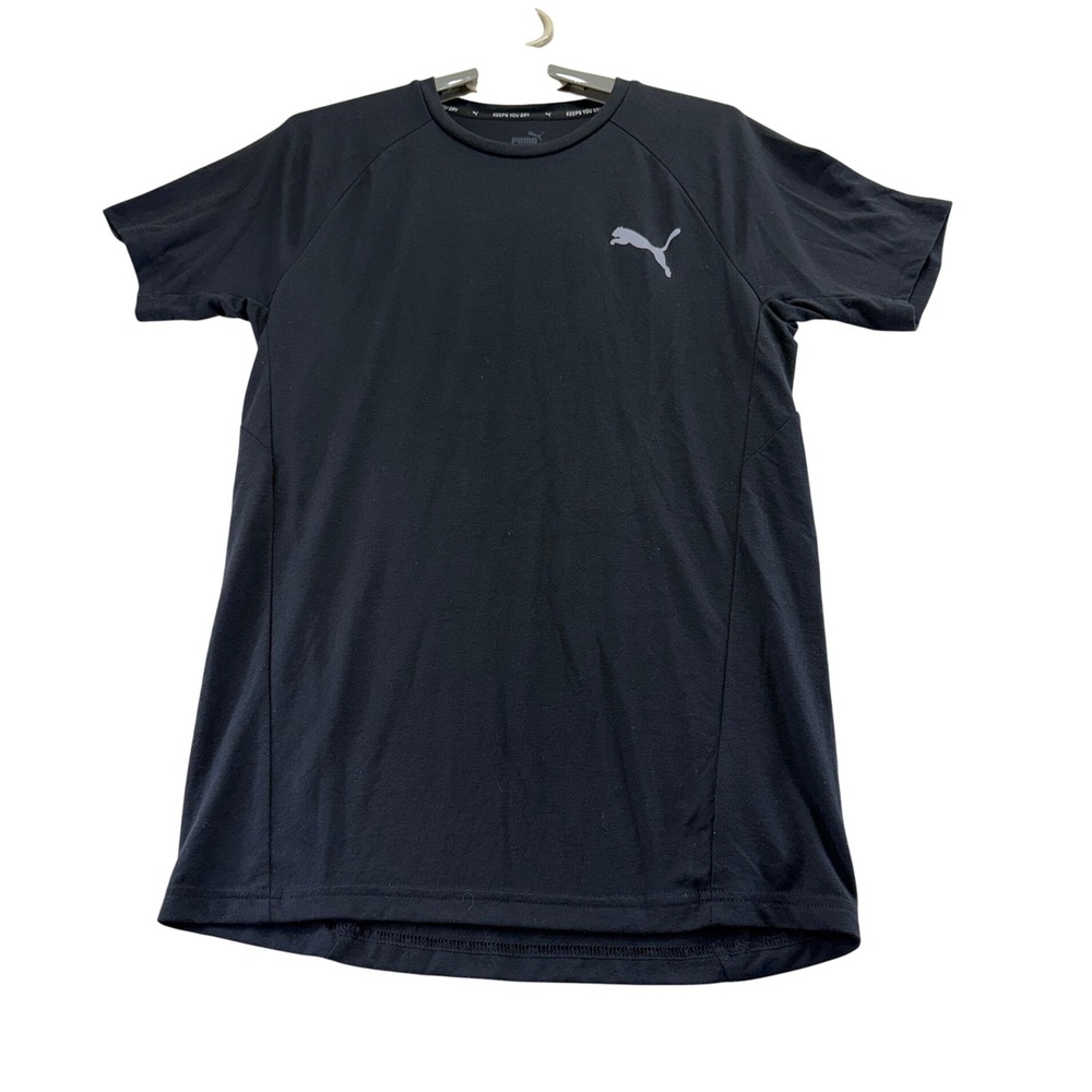 Puma T-Shirt Mens Small Black Activewear Short Sleeve Logo Athletic Tee